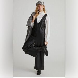 Anthropology Vegan leather wide leg jumpsuit